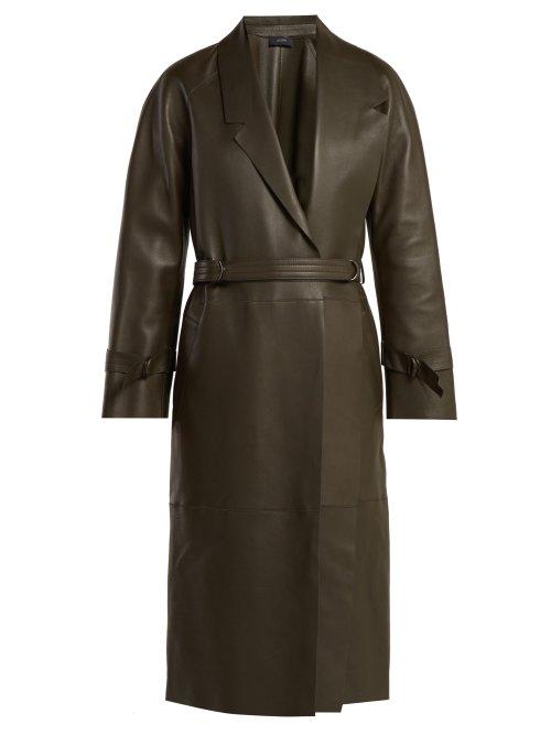Matchesfashion.com Joseph - Solferino Belted Leather Coat - Womens - Dark Green