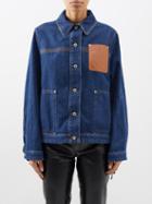Loewe - Anagram-patch Leather And Denim Jacket - Womens - Indigo