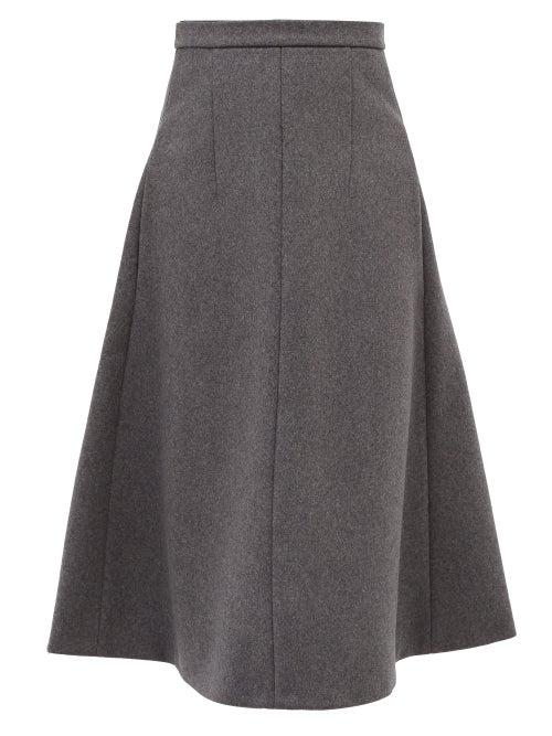 Matchesfashion.com Rochas - Tailored Wool-blend Flannel Skirt - Womens - Grey
