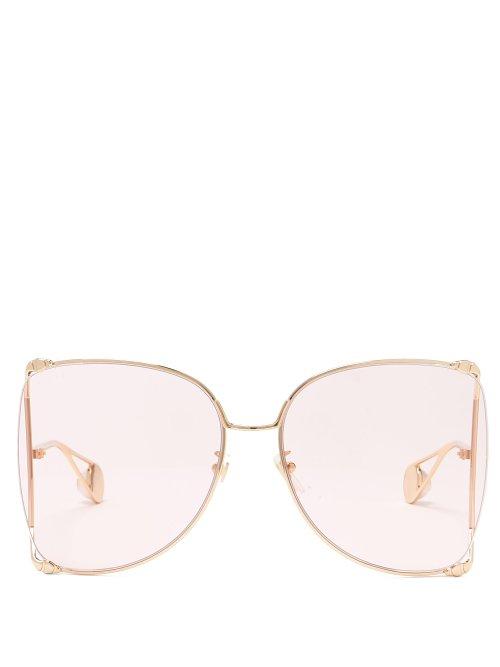 Matchesfashion.com Gucci - Oversized Butterfly Frame Gg Sunglasses - Womens - Pink