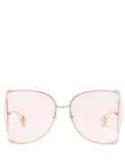 Matchesfashion.com Gucci - Oversized Butterfly Frame Gg Sunglasses - Womens - Pink
