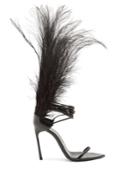 Saint Laurent Iris Ostrich Feather-trimmed Stiletto Sandals