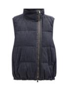 Brunello Cucinelli - Asymmetric-zip Cotton-twill Down Gilet - Womens - Denim