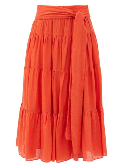 Matchesfashion.com Loup Charmant - Demeter Banded Organic-cotton Midi Skirt - Womens - Red