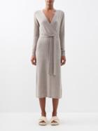 Allude - V-neck Wool-blend Midi Wrap Dress - Womens - Dark Beige