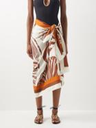 Johanna Ortiz - La Mer Printed Organic Cotton-voile Sarong - Womens - Burgundy Beige
