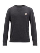 Matchesfashion.com Maison Kitsun - Fox Head-appliqu Wool Sweater - Mens - Grey