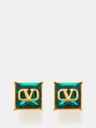 Valentino Garavani - V-logo Swarovski-crystal Earrings - Womens - Green Gold