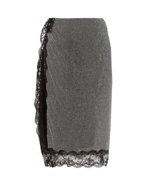 Matchesfashion.com Christopher Kane - Crystal Mesh Lace Trimmed Pencil Skirt - Womens - Black