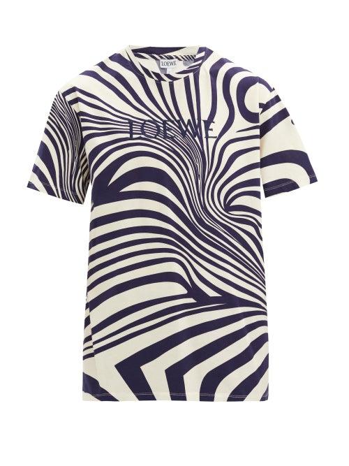 Matchesfashion.com Loewe - Psychedelic Logo-print Cotton T-shirt - Mens - White Navy