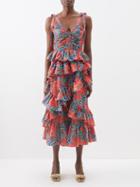 Ulla Johnson - Candace Ruffled Printed-cotton Midi Dress - Womens - Red Multi