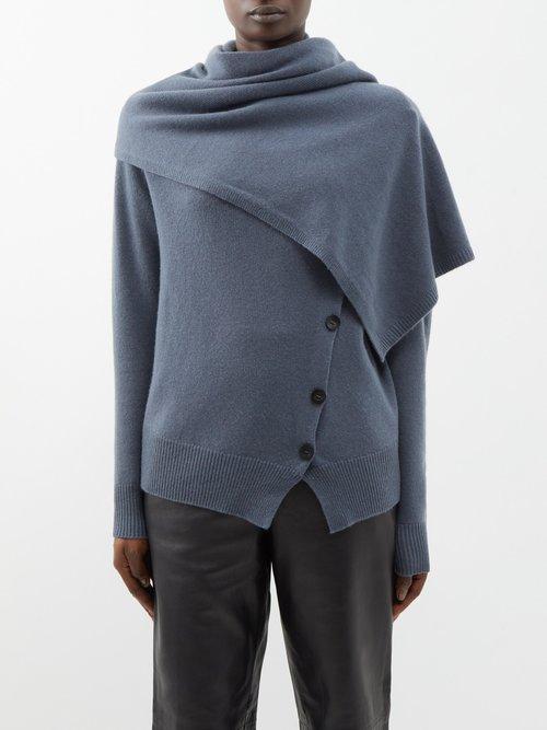 Arch4 - Scarf-neckline Asymmetric Cashmere Cardigan - Womens - Dark Grey