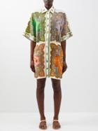 Ale Mais - Trippy Troppo Printed Linen Shirt Dress - Womens - Multi