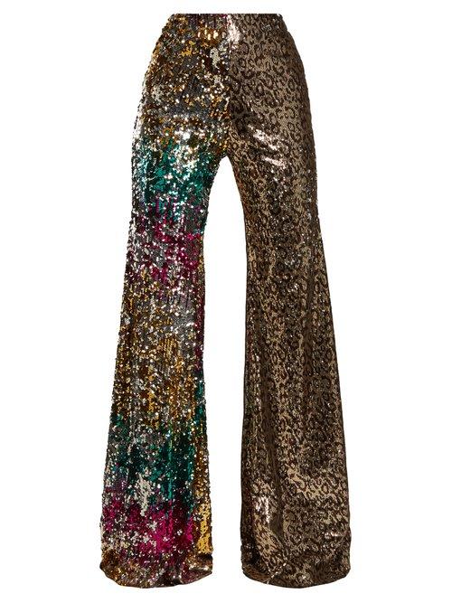 Matchesfashion.com Halpern - Sequin Embellished High Rise Kick Flare Trousers - Womens - Animal