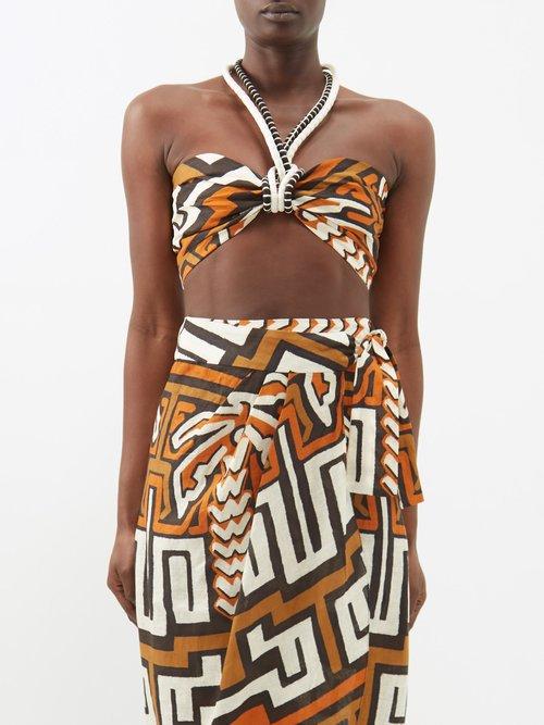 Johanna Ortiz - Legendaria Twist-halterneck Linen Top - Womens - Brown Print