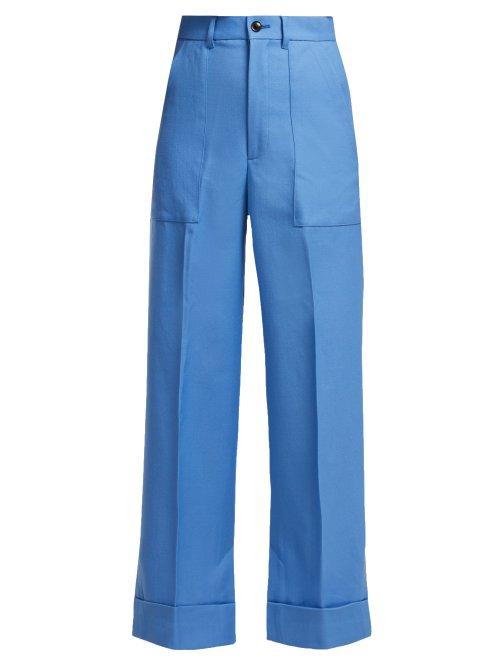Matchesfashion.com Toga - Scarf Belt Wool Trousers - Womens - Blue