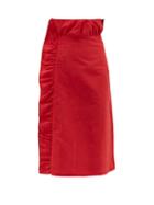 Matchesfashion.com Adriana Degreas - Bacio Ruffled Linen Blend Midi Skirt - Womens - Red