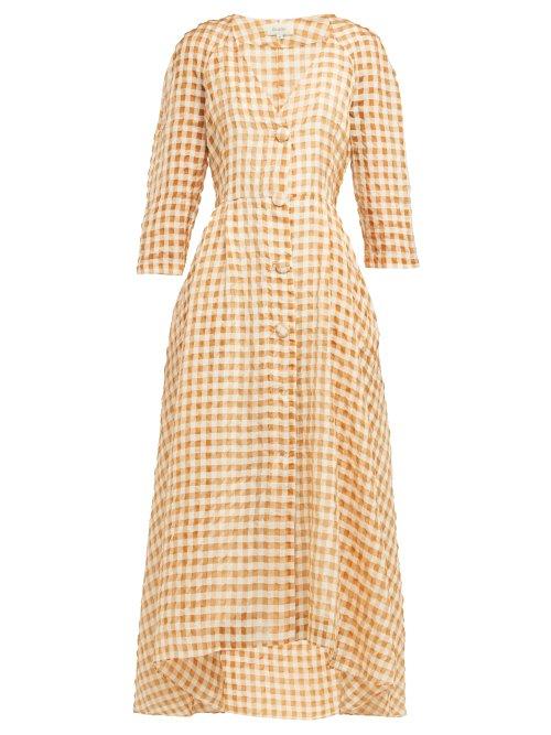 Matchesfashion.com Isa Arfen - Amalfi Gingham Organza Dress - Womens - Brown Multi