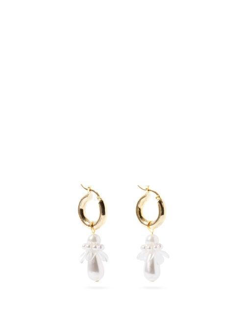 Matchesfashion.com Shrimps - Mila Faux-pearl Flower Hoop Earrings - Womens - Pearl