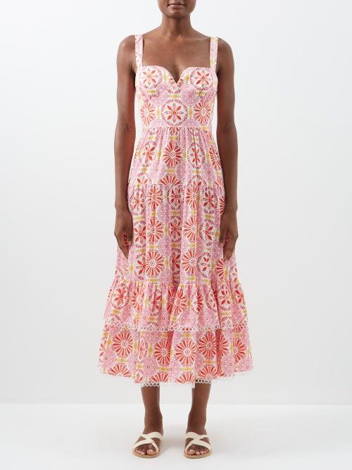 Borgo De Nor - Clio Sweetheart Tiered Printed-cotton Midi Dress - Womens - Pink Print