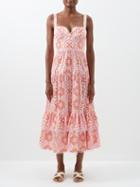 Borgo De Nor - Clio Sweetheart Tiered Printed-cotton Midi Dress - Womens - Pink Print