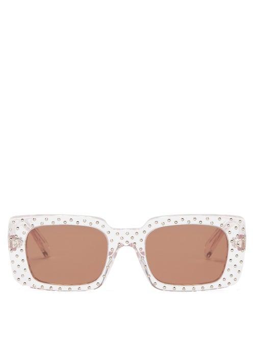 Celine Eyewear - Crystal-embellished Rectangular Acetate Sunglasses - Womens - Clear Multi