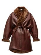 Matchesfashion.com Balenciaga - Faux Fur And Faux Leather Wrap Coat - Womens - Burgundy