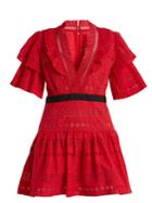 Self-portrait Deep V-neck Broderie-anglaise Cotton Dress
