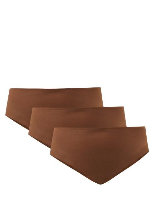 Nubian Skin - Pack Of Three Cinnamon Stretch-tulle Briefs - Womens - Brown