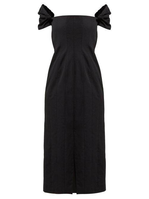 Matchesfashion.com Brock Collection - Odilia Off The Shoulder Cotton Midi Dress - Womens - Black