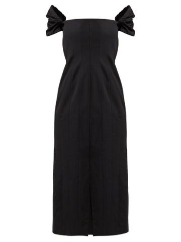 Matchesfashion.com Brock Collection - Odilia Off The Shoulder Cotton Midi Dress - Womens - Black
