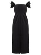 Matchesfashion.com Brock Collection - Odilia Off The Shoulder Cotton Midi Dress - Womens - Black