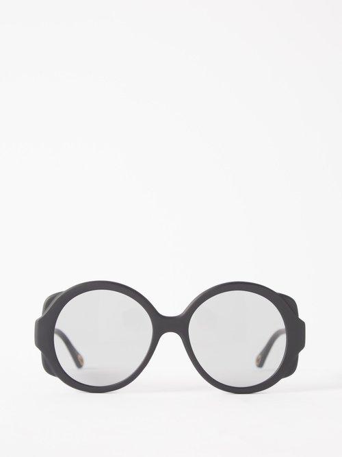 Chlo Eyewear - Mirtha Round Recycled-plastic Sunglasses - Womens - Black Grey