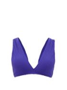 Matchesfashion.com Araks - Una Plunge-neck Ribbed Bikini Top - Womens - Dark Blue