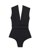 Matchesfashion.com Haight - Roge Cap-sleeve Waistband Swimsuit - Womens - Black