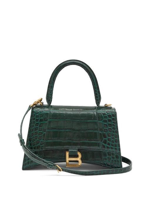 Matchesfashion.com Balenciaga - Hourglass Small B-logo Croc-effect Leather Bag - Womens - Green