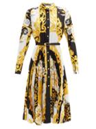 Matchesfashion.com Versace - Baroque-print Pleated Twill Shirt Dress - Womens - White Multi