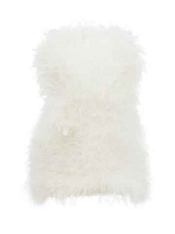 Matchesfashion.com The Attico - Strapless Ostrich-feather Strapless Mini Dress - Womens - White