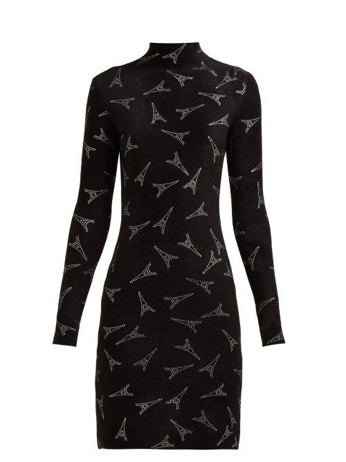 Matchesfashion.com Balenciaga - Eiffel Tower Crystal Embellished Knitted Dress - Womens - Black Multi