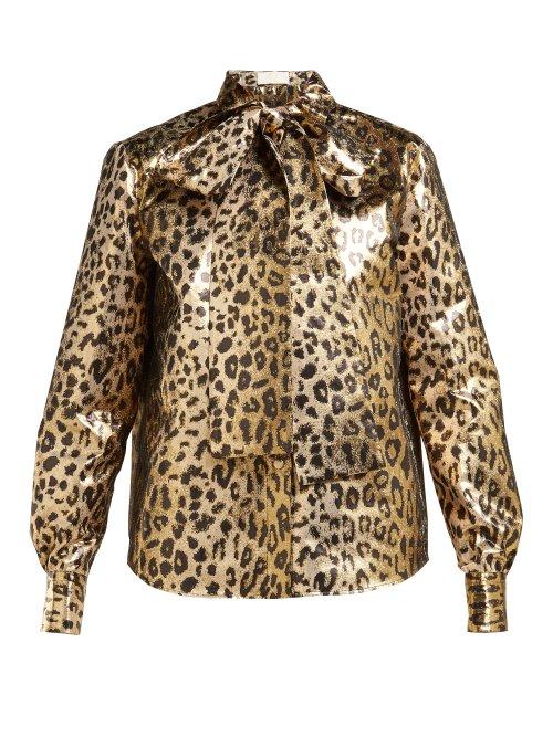 Matchesfashion.com Sara Battaglia - Pussy Bow Leopard Lam Blouse - Womens - Leopard