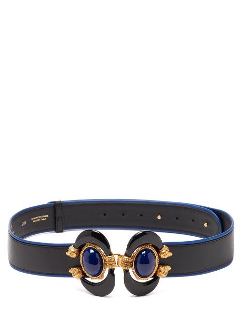 Matchesfashion.com Sonia Petroff - Aries Cabochon-embellished Leather Belt - Womens - Black Blue