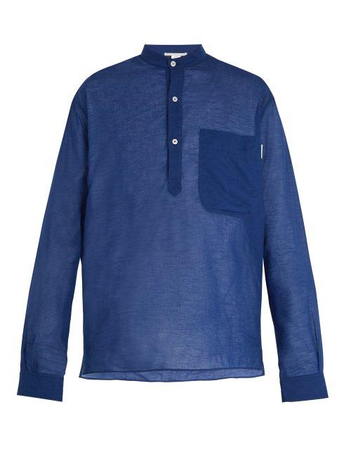 Matchesfashion.com Stella Mccartney - Grandad Collar Cotton Blend Shirt - Mens - Blue