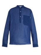 Matchesfashion.com Stella Mccartney - Grandad Collar Cotton Blend Shirt - Mens - Blue