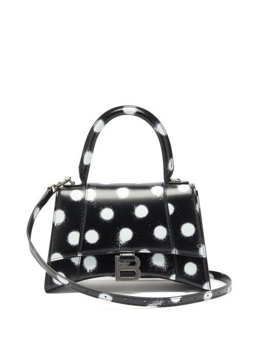 Balenciaga - Hourglass Spray-paint Polka-dot Leather Bag - Womens - Black White