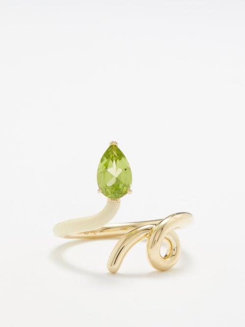 Bea Bongiasca - Baby Half Peridot, Enamel & 9kt Gold Ring - Womens - White Gold