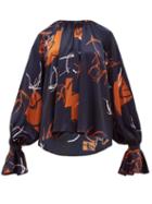 Matchesfashion.com Roksanda - Pia Abstract Print Silk Satin Blouse - Womens - Navy Multi