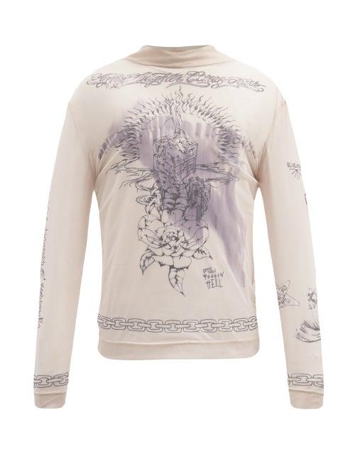 Matchesfashion.com Givenchy - Tattoo-print Mesh Long-sleeved Top - Mens - Beige