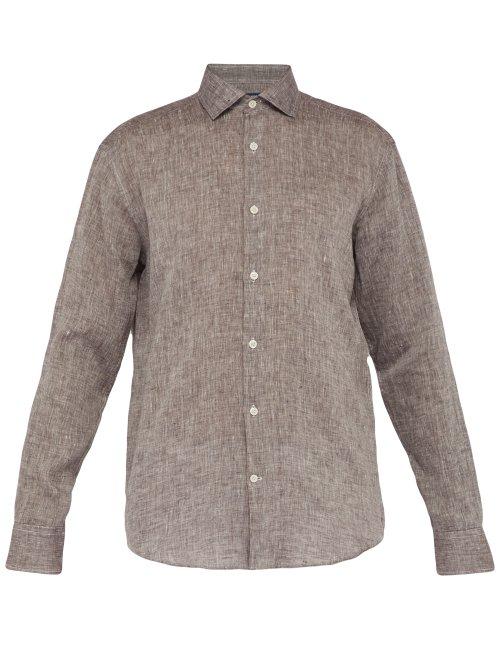 Matchesfashion.com Frescobol Carioca - Mlange Linen Shirt - Mens - Brown