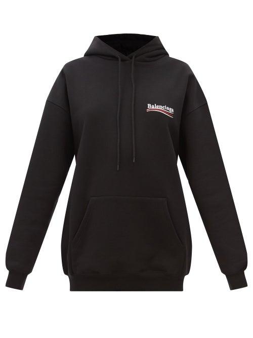 Balenciaga - Campaign-logo Jersey Hooded Sweatshirt - Womens - Black White