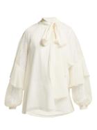 Matchesfashion.com Diane Von Furstenberg - Mariela Silk And Lace Pussybow Blouse - Womens - Ivory